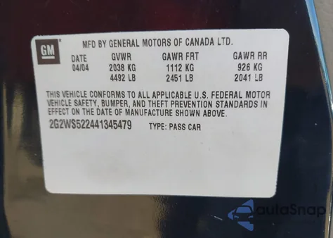 2004 Pontiac Grand Prix Gt2 z USA, uszkodzony, nr VIN 2G2WS522441345479